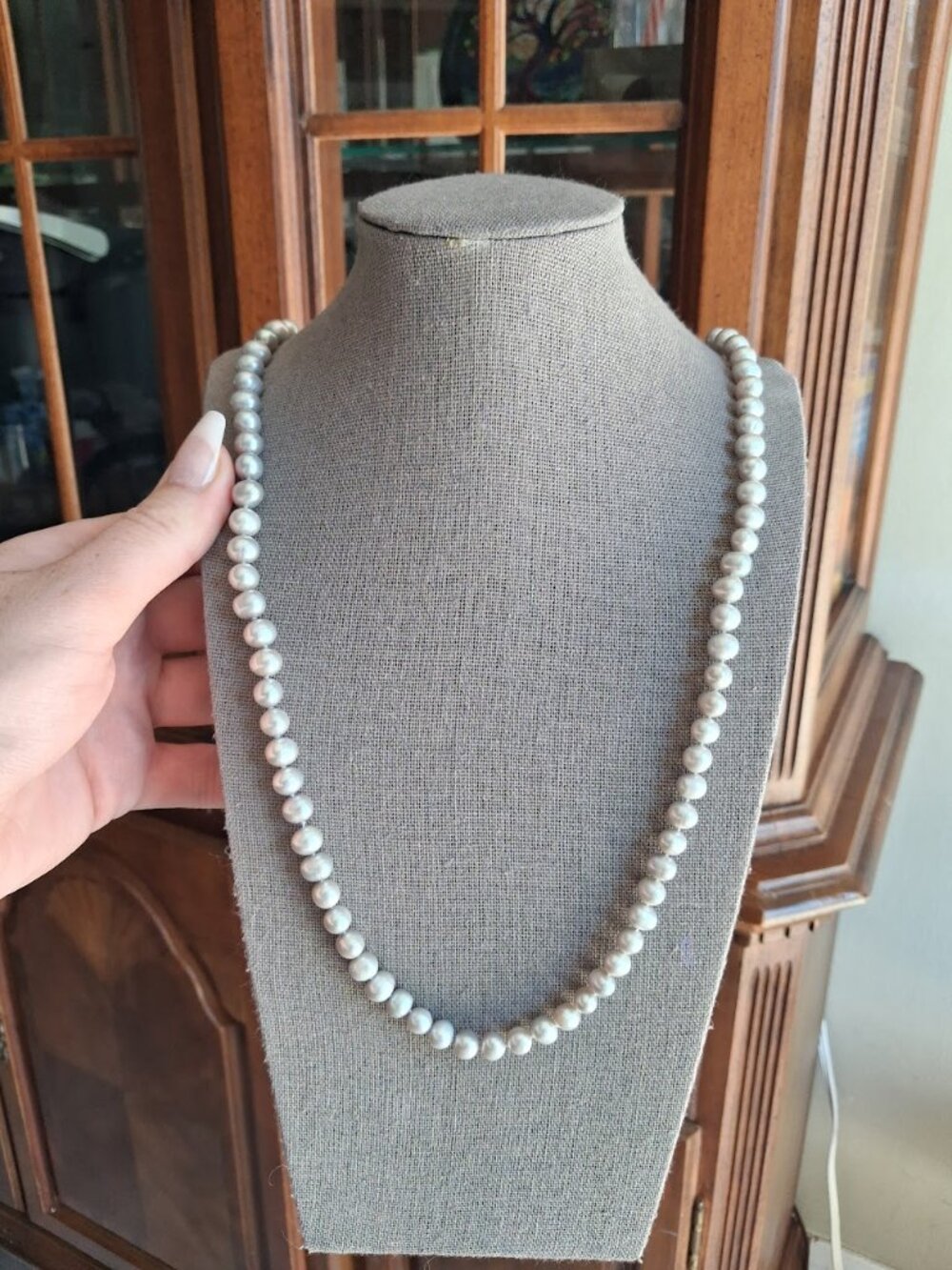 34 inch Gray beaded necklace